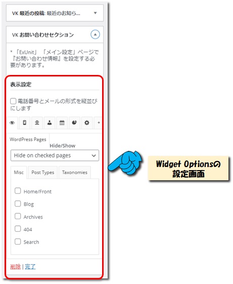 Widget Optionsの設定画面